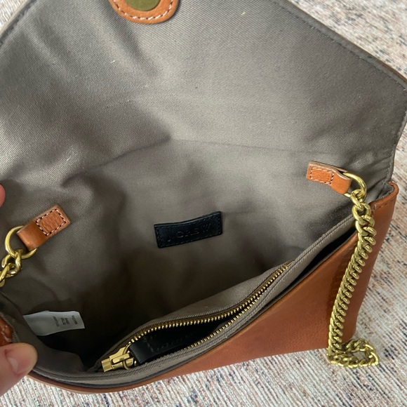 🛑SOLD J. Crew Tan Leather Chain Strap Envelope Clutch Shoulder Bag - Picture 5 of 8